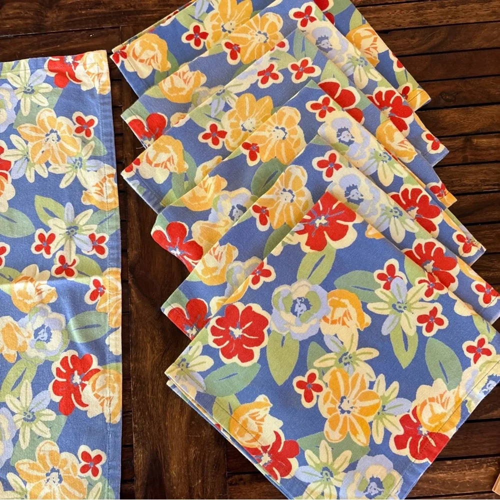 Xochi Cotton Napkins 19 X 19 Floral Blue‎ Cottage Table Dining French Country X8